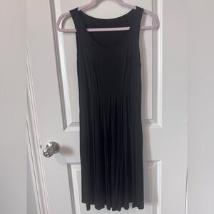 Summer Casual Sleeveless Midi Plain Pleated Tank Black Size Small